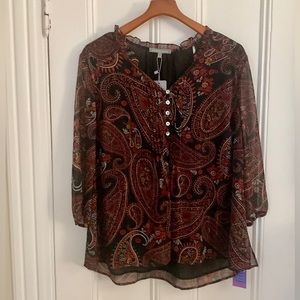 NWT Daniel Rainn Paisley Sheer Blouse with 3/4 Sleeves - Size 1X